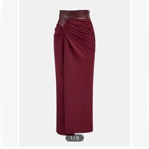 Faux leather panel Burgundy Midi Skirt